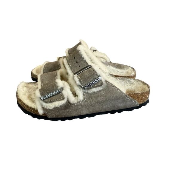 Birkenstock Arizona Shearling Suede Slide Sandals Gray Size 37 – Made in Germany - Picture 4 of 11